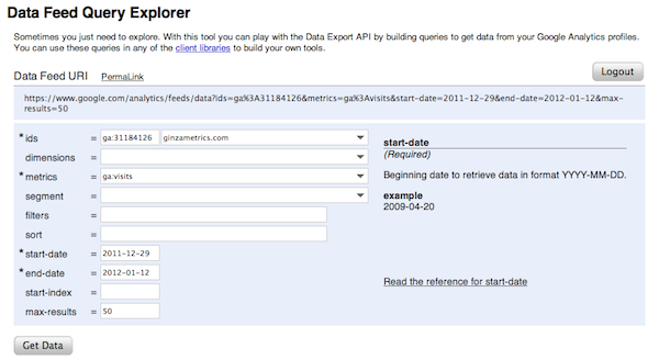 Google Analytics API Query Explorer