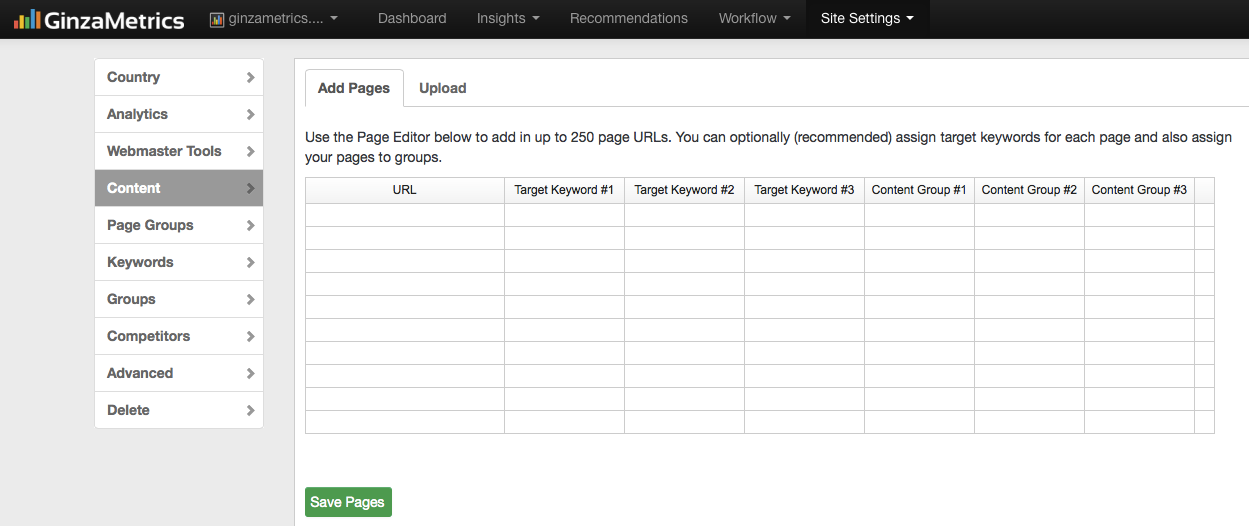 GinzaMetrics Page Editor