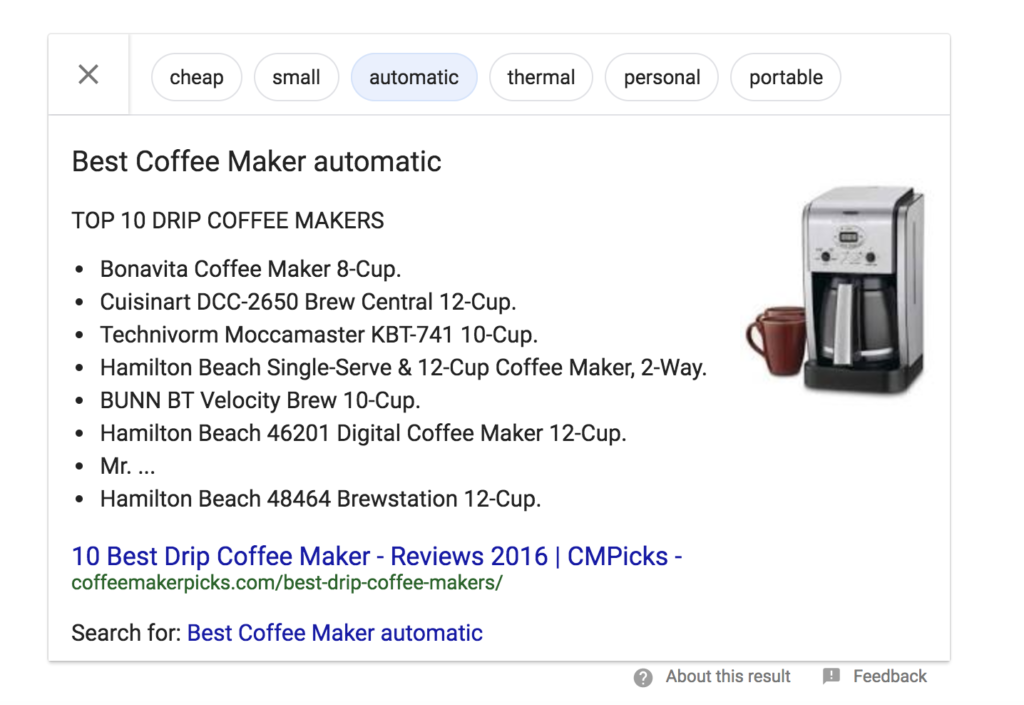 Google featured snippets 2018 update