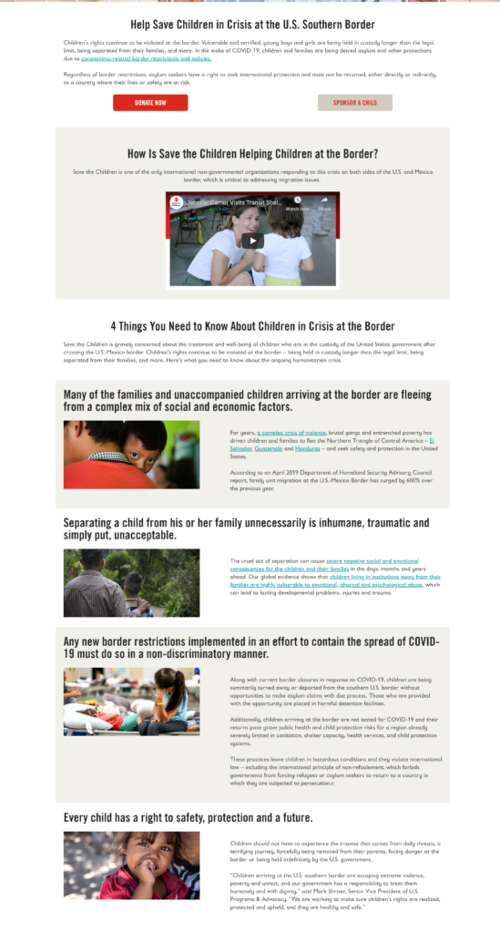 Article from save the Children as an example of an engaging page for nonprofits